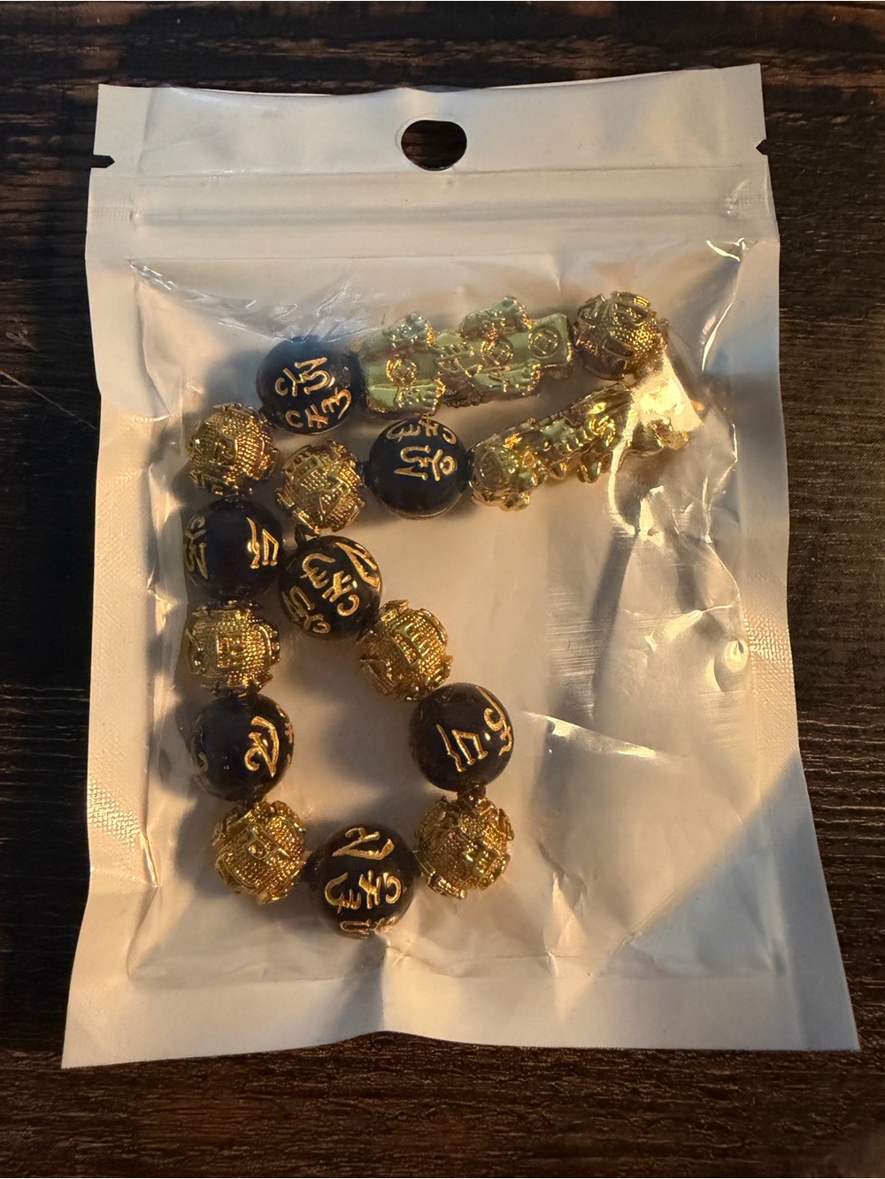 Black and Gold Beaded with 2  dragon  Charm Bracelet